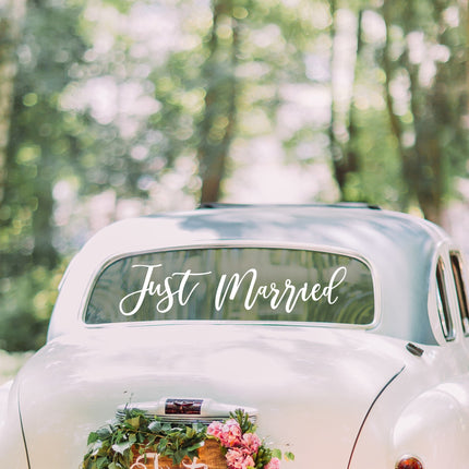 Witte Autosticker Just Married 60cm