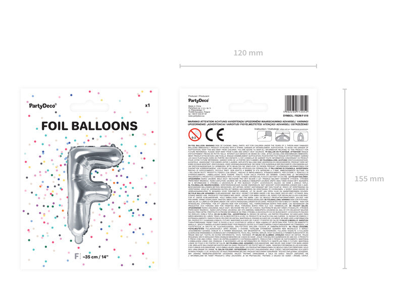 Folie Ballon Letter F Zilver Leeg 35cm