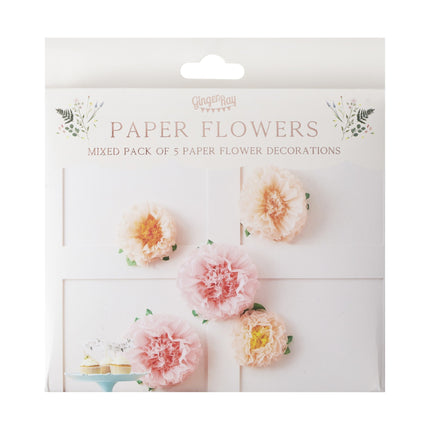 Pompons Bloemen Papier 5st