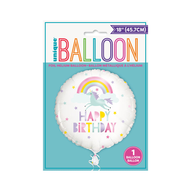 Helium Ballon Happy Birthday Unicorn Wit 45cm leeg