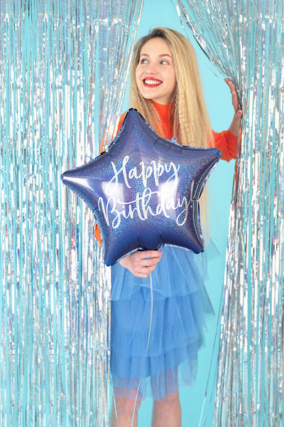 Helium Ballon Ster Happy Birthday Navy Blue Leeg 40cm