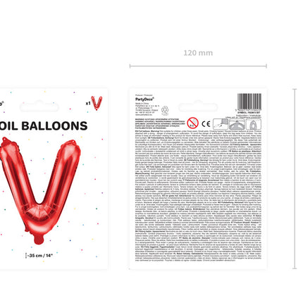 Folie Ballon Letter V Rood Leeg 35cm