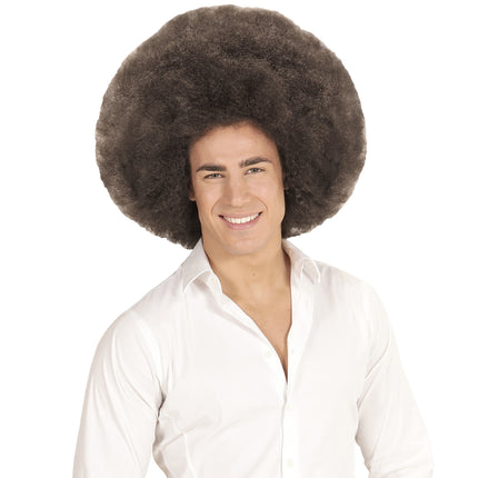 Donkerbruine Pruik Afro Extra Groot