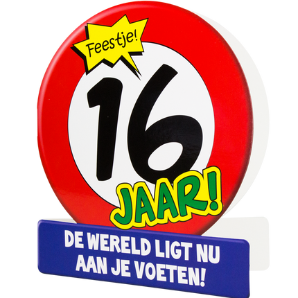 Verjaardagskaart 16 Jaar Verkeersbord 16,5cm