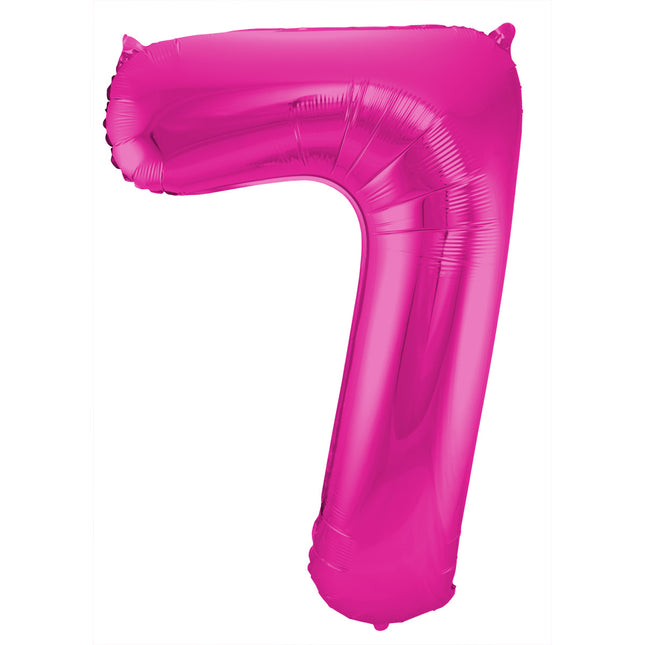 Folie Ballon Cijfer 7 Fuchsia Metallic XL 86cm leeg