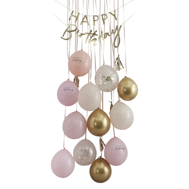 Perzikkleur Happy Birthday Decoratie Set 9 delig