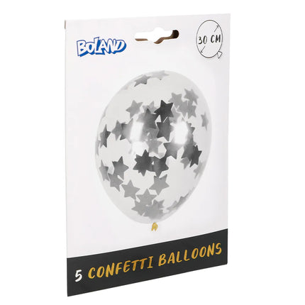 Ster Confetti Ballonnen Zilver 30cm 5st