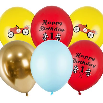 Ballonnen Happy Birthday Race Mix 30cm 6st