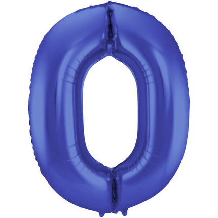 Folie Ballon Cijfer 0 Mat Blauw XL 86cm leeg