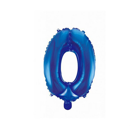 Folie Ballon Cijfer 0 Blauw 41cm met Rietje