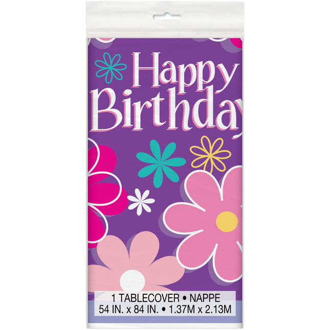 Bloemen Tafelkleed Happy Birthday 2,13m