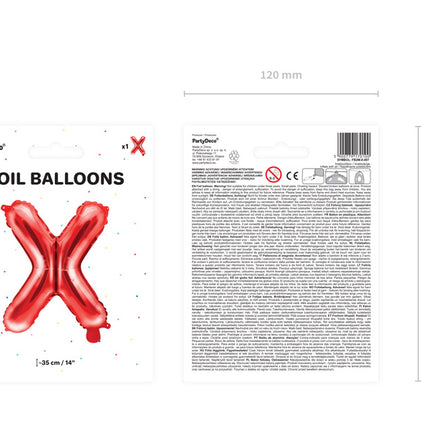 Folie Ballon Letter X Rood Leeg 35cm