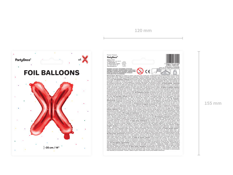 Folie Ballon Letter X Rood Leeg 35cm