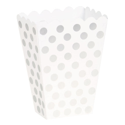 Zilveren Popcorn Bakjes Witte Stippen 13,7cm 8st