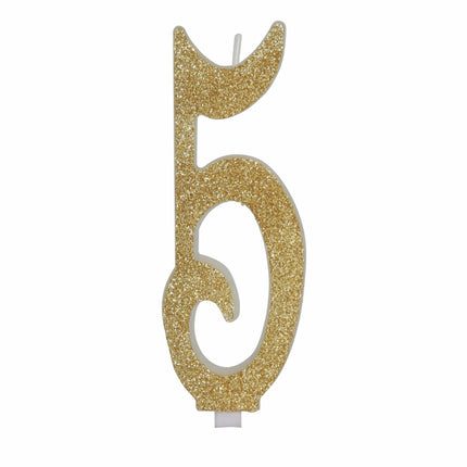 Gouden Kaars 5 Jaar Glitter 12,5cm