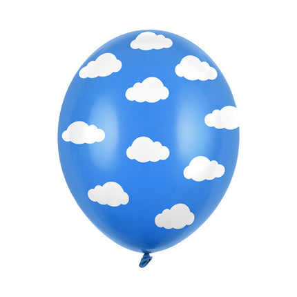 Blauwe Ballonnen Witte Wolken 30cm 6st