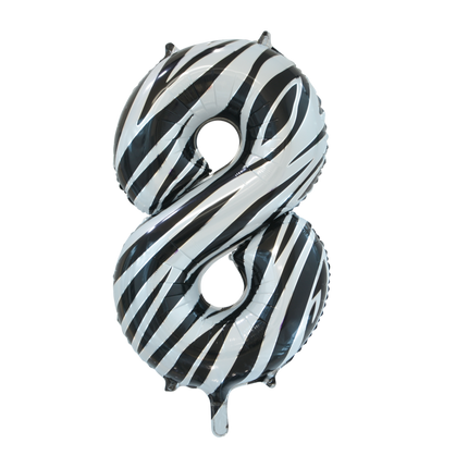 Folie Ballon Cijfer 8 Zebra XL 86cm leeg