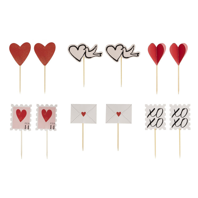 Rode Cupcake Toppers Love 12st