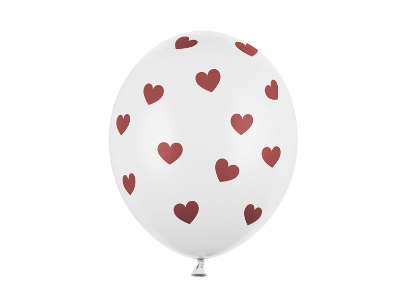 Witte Ballonnen Bordeauxrood Stippen 30cm 6st