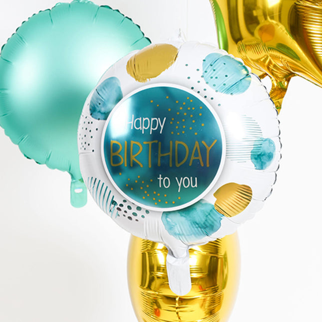 Helium Ballon Happy Birthday Blauw Goud Leeg 45cm