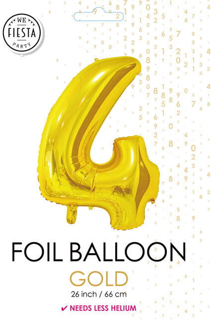 Folieballon Cijfer 4 Goud 66cm