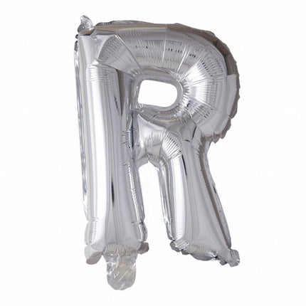 Folie Ballon Letter R Zilver XL 102cm leeg