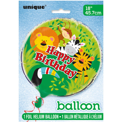 Helium Ballon Happy Birthday Jungle 45cm leeg