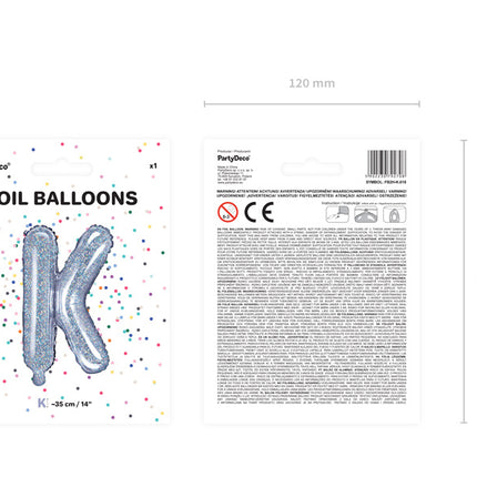 Folie Ballon Letter K Holografisch Leeg 35cm