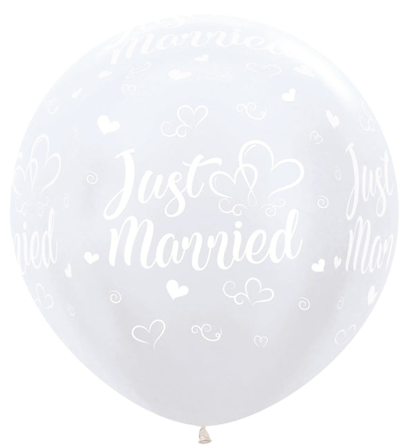 Ballonnen Just Married Hearts Pearl White 91cm 2st