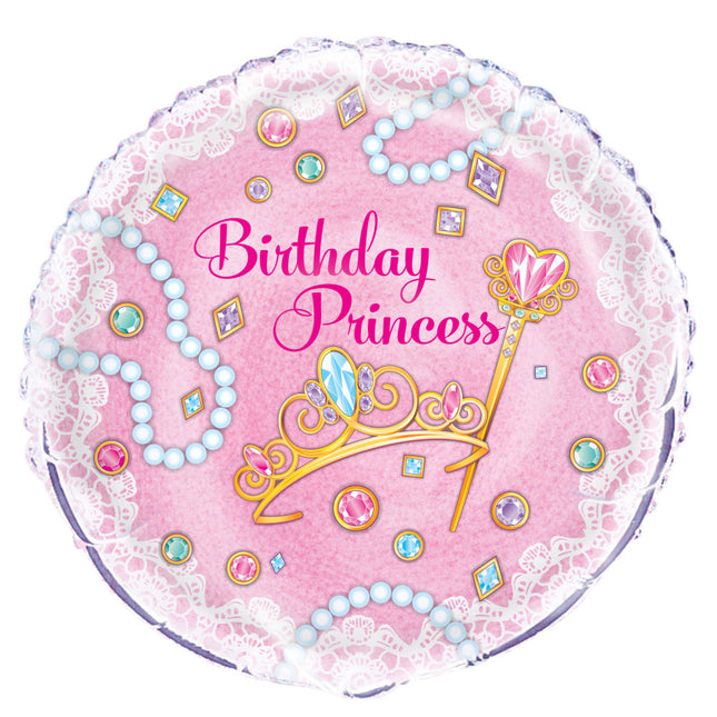 Helium Ballon Birthday Princess Roze 45cm leeg