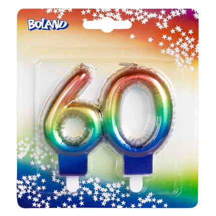 Regenboog Kaars 60 Jaar 8cm