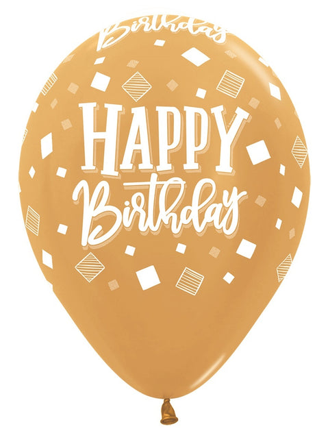 Ballonnen Happy Birthday Squares Metallic Mix 30cm 25st