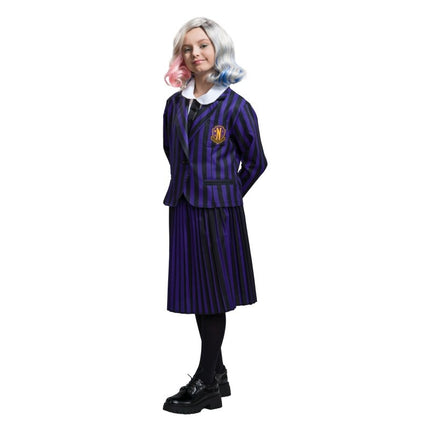 Kostuum Wednesday School Uniform Zwart/Paars Kind