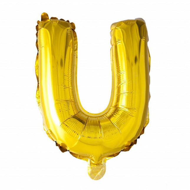 Folie Ballon Letter U Goud 41cm met Rietje