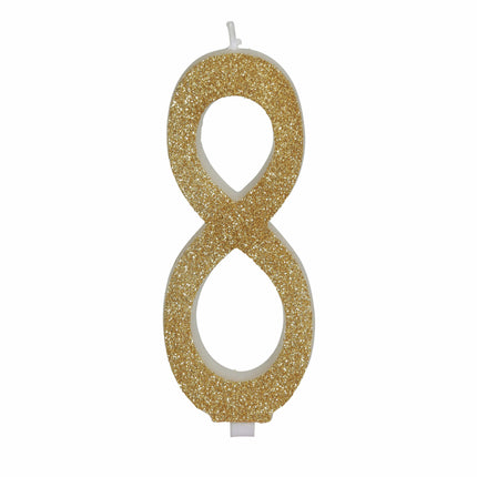 Gouden Kaars 8 Jaar Glitter 12,5cm