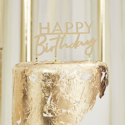 Gouden Happy Birthday Taarttopper 11cm