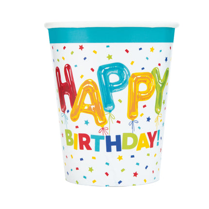 Gekleurde Happy Birthday Bekers Confetti 266ml 8st