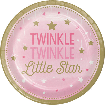 Roze Borden Twinkle Twinkle Little Star 23cm 8st