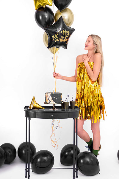 Helium Ballon Ster Happy Birthday Zwart Leeg 40cm