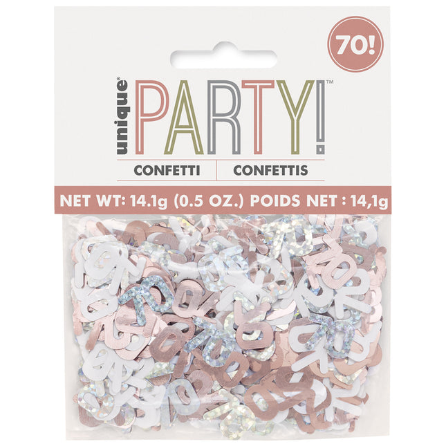 70 Jaar Confetti Zak Rose Goud 14gr