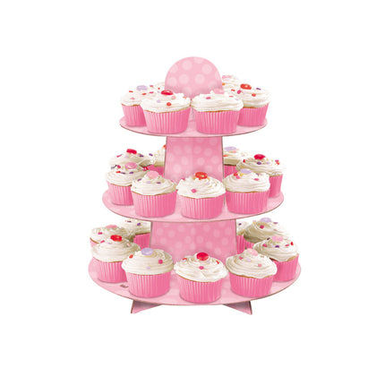 Cupcake Etagere Stippen Roze 34cm