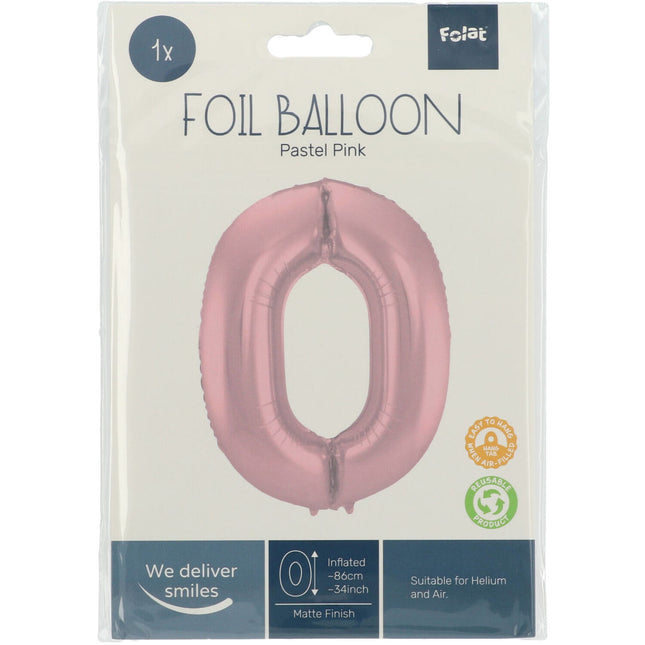 Folie Ballon Cijfer 0 Pastel Roze XL 86cm leeg