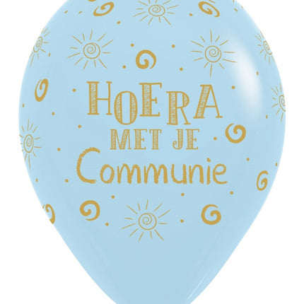 Ballonnen Hoera Met Je Communie Pastel Matte Blue 30cm 25st