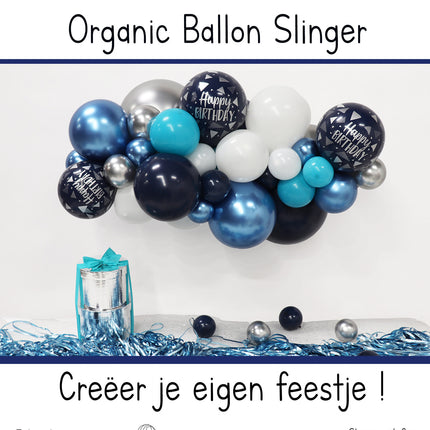 Ballonnen DIY Balloon Kit Organic Happy Birthday Navy