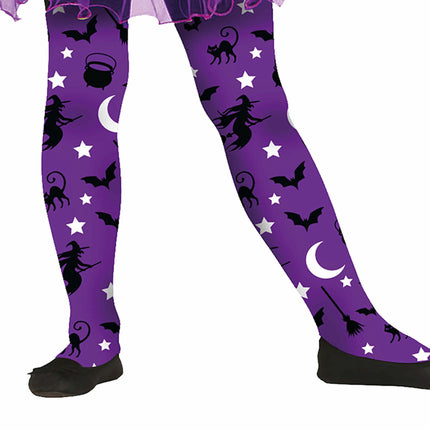 Paarse Halloween Legging Heksen Kind