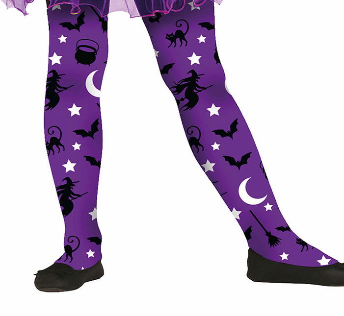 Paarse Halloween Legging Heksen Kind