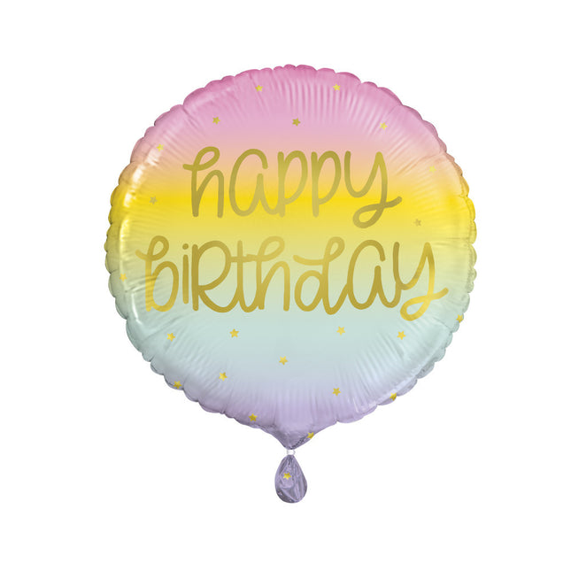 Helium Ballon Happy Birthday Pastel 45cm leeg