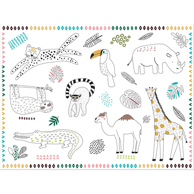 Jungle Dieren Placemats Kleurplaat Zoo Party 6st