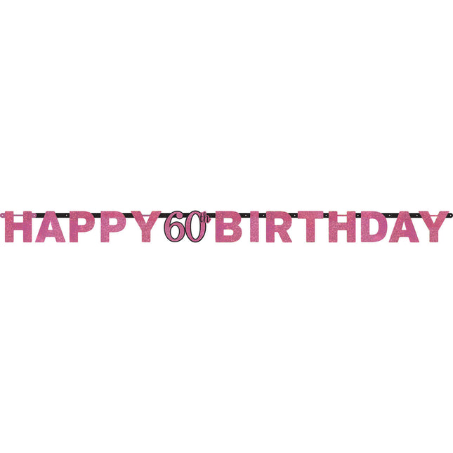 Letterslinger 60 Jaar Happy Birthday Roze 2,13m