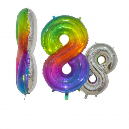 Folieballon Cijfer 8 Regenboog Transparant 66cm